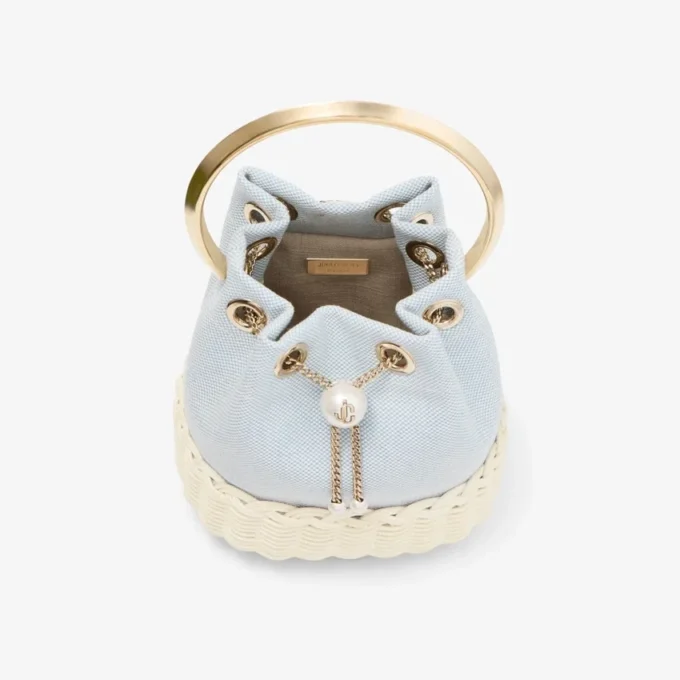 Borsa a secchiello in tela screziata e vimini Bon Bon Riviera Blue Mix Borsa a secchiello in tela screziata e vimini Bon Bon Riviera Blue Mix