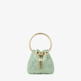 Borsa a secchiello mini Micro Bon Bon in raso verde e pizzo jimmy choo Borsa a secchiello mini Micro Bon Bon in raso verde e pizzo jimmy choo
