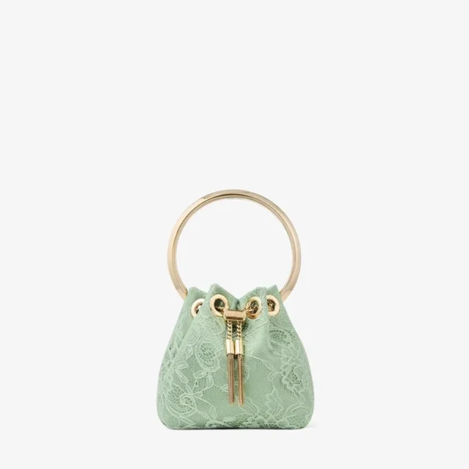 Borsa a secchiello mini Micro Bon Bon in raso verde e pizzo jimmy choo Borsa a secchiello mini Micro Bon Bon in raso verde e pizzo jimmy choo