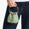 Borsa a secchiello mini Micro Bon Bon in raso verde e pizzo jimmy choo Borsa a secchiello mini Micro Bon Bon in raso verde e pizzo jimmy choo
