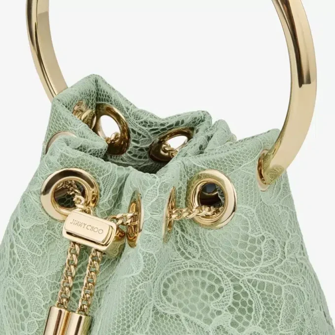 Borsa a secchiello mini Micro Bon Bon in raso verde e pizzo jimmy choo Borsa a secchiello mini Micro Bon Bon in raso verde e pizzo jimmy choo