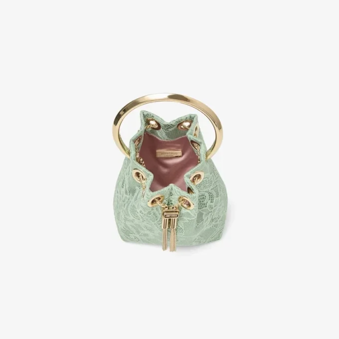 Borsa a secchiello mini Micro Bon Bon in raso verde e pizzo jimmy choo Borsa a secchiello mini Micro Bon Bon in raso verde e pizzo jimmy choo