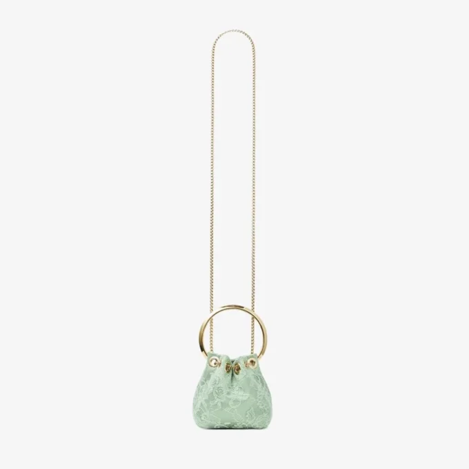 Borsa a secchiello mini Micro Bon Bon in raso verde e pizzo jimmy choo Borsa a secchiello mini Micro Bon Bon in raso verde e pizzo jimmy choo