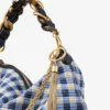 Borsa a spalla Callie Maxi in rafia a quadretti mix blu navy con tracolla staccabile in nappa intrecciata