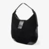 Borsa a tracolla Bar Hobo Large in pelle scamosciata nera con finiture in pelle stampata serpente lucida Borsa a tracolla Bar Hobo Large in pelle scamosciata nera con finiture in pelle stampata serpente lucida