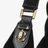 Borsa a tracolla Bar Hobo Large in pelle scamosciata nera con finiture in pelle stampata serpente lucida Borsa a tracolla Bar Hobo Large in pelle scamosciata nera con finiture in pelle stampata serpente lucida