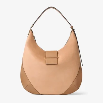 Borsa a tracolla Bar Hobo M in pelle scamosciata color caramello con finiture in pelle stile Biker