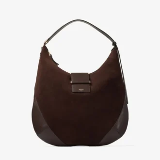 Borsa a tracolla Bar Hobo M in pelle scamosciata color cioccolato con finiture in pelle