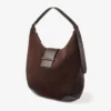 Borsa a tracolla Bar Hobo M in pelle scamosciata color cioccolato con finiture in pelle