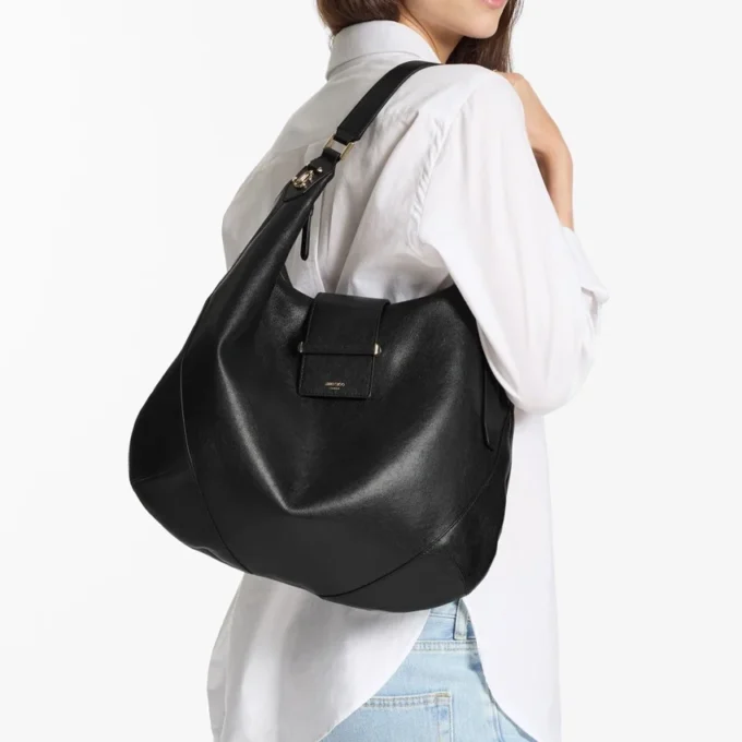 Borsa a tracolla Bar Hobo Medium in pelle Biker nera Borsa a tracolla Bar Hobo Medium in pelle Biker nera