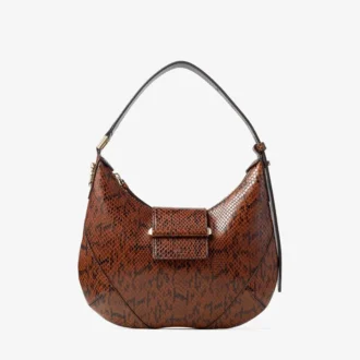 Borsa a tracolla Bar Hobo Small Cognac in pelle con stampa serpente Kigali