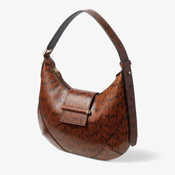 Borsa a tracolla Bar Hobo Small Cognac in pelle con stampa serpente Kigali Borsa a tracolla Bar Hobo Small Cognac in pelle con stampa serpente Kigali