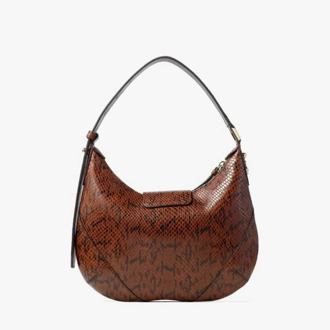 Borsa a tracolla Bar Hobo Small Cognac in pelle con stampa serpente Kigali Borsa a tracolla Bar Hobo Small Cognac in pelle con stampa serpente Kigali
