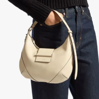 Borsa a tracolla Bar Hobo Small in pelle Biker color Buttermilk