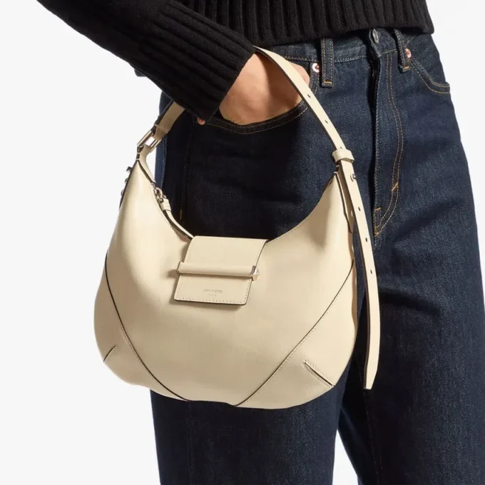 Borsa a tracolla Bar Hobo Small in pelle Biker color Buttermilk Borsa a tracolla Bar Hobo Small in pelle Biker color Buttermilk