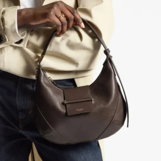 Borsa a tracolla Bar Hobo Small in pelle Biker color cioccolato