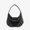 Borsa a tracolla Bar Hobo Small in pelle Biker nera con borchie in perla Borsa a tracolla Bar Hobo Small in pelle Biker nera con borchie in perla