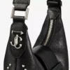 Borsa a tracolla Bar Hobo Small in pelle Biker nera con borchie in perla Borsa a tracolla Bar Hobo Small in pelle Biker nera con borchie in perla