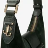 Borsa a tracolla Bar Hobo Small in pelle scamosciata verde britannico con finiture in pelle Biker Borsa a tracolla Bar Hobo Small in pelle scamosciata verde britannico con finiture in pelle Biker