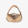 Borsa a tracolla Bar Hobo Small in rafia naturale e color caramello con finiture in pelle di vitello liscia