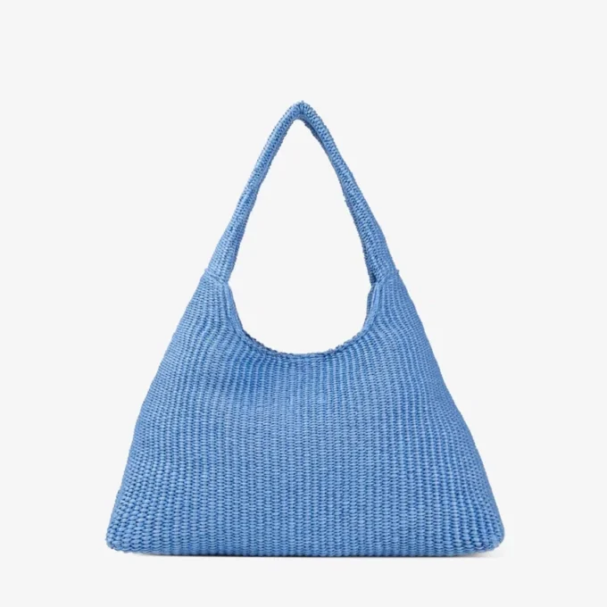 Borsa a tracolla Beach Diamond Hobo Large in rafia blu oceano ed ecru Borsa a tracolla Beach Diamond Hobo Large in rafia blu oceano ed ecru