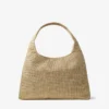 Borsa a tracolla Beach Diamond Hobo Large in rafia metallizzata oro e cappuccino scuro