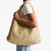 Borsa a tracolla Beach Diamond Hobo Large in rafia metallizzata oro e cappuccino scuro