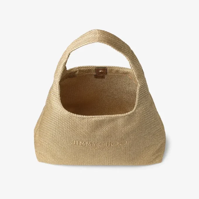 Borsa a tracolla Beach Diamond Hobo Large in rafia metallizzata oro e cappuccino scuro