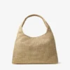 Borsa a tracolla Beach Diamond Hobo Large in rafia metallizzata oro e cappuccino scuro