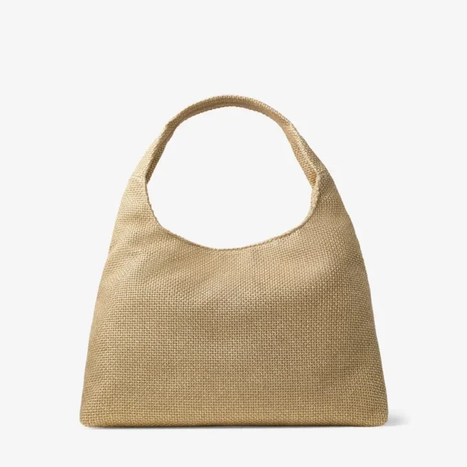 Borsa a tracolla Beach Diamond Hobo Large in rafia metallizzata oro e cappuccino scuro