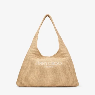 Borsa a tracolla Beach Diamond Hobo Large in rafia naturale