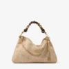 Borsa a tracolla Callie Maxi in rafia naturale e color caffè con tracolla staccabile in pelle nappa intrecciata