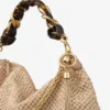 Borsa a tracolla Callie Maxi in rafia naturale e color caffè con tracolla staccabile in pelle nappa intrecciata