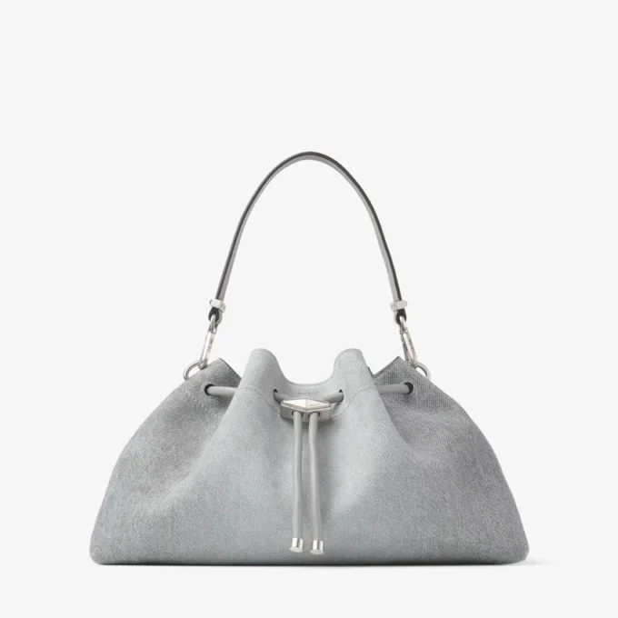 Borsa a tracolla Cinch Medium in denim color tortora e pelle di vitello liscia Borsa a tracolla Cinch Medium in denim color tortora e pelle di vitello liscia