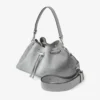 Borsa a tracolla Cinch Medium in denim color tortora e pelle di vitello liscia Borsa a tracolla Cinch Medium in denim color tortora e pelle di vitello liscia