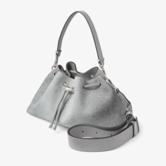 Borsa a tracolla Cinch Medium in denim color tortora e pelle di vitello liscia