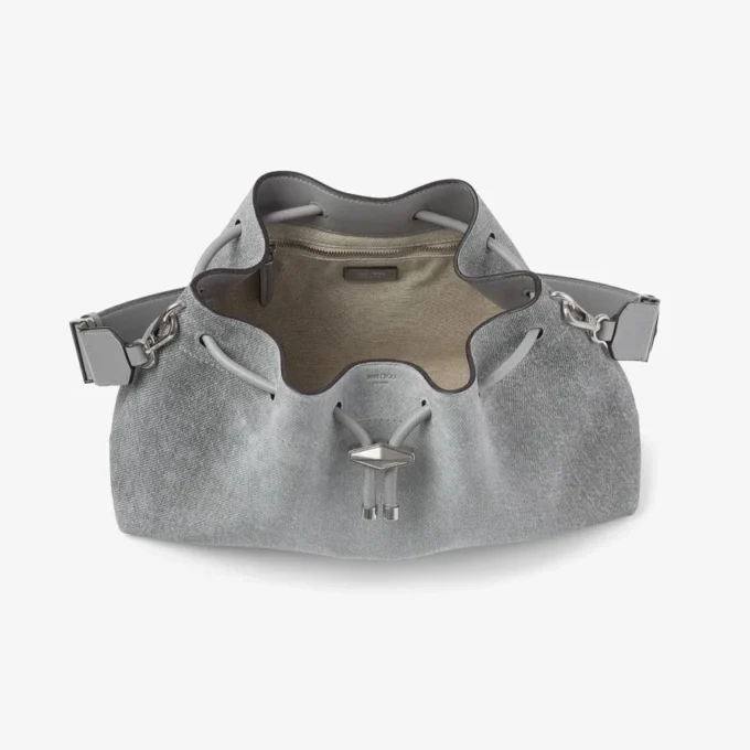 Borsa a tracolla Cinch Medium in denim color tortora e pelle di vitello liscia Borsa a tracolla Cinch Medium in denim color tortora e pelle di vitello liscia