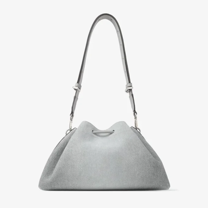 Borsa a tracolla Cinch Medium in denim color tortora e pelle di vitello liscia Borsa a tracolla Cinch Medium in denim color tortora e pelle di vitello liscia