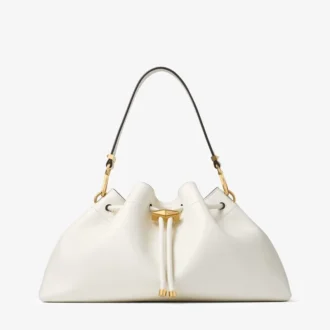 Borsa a tracolla Cinch Medium in pelle color latte