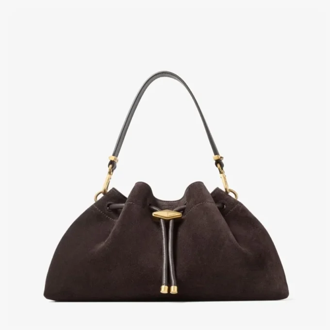 Borsa a tracolla Cinch Medium in pelle scamosciata color caffè Borsa a tracolla Cinch Medium in pelle scamosciata color caffè