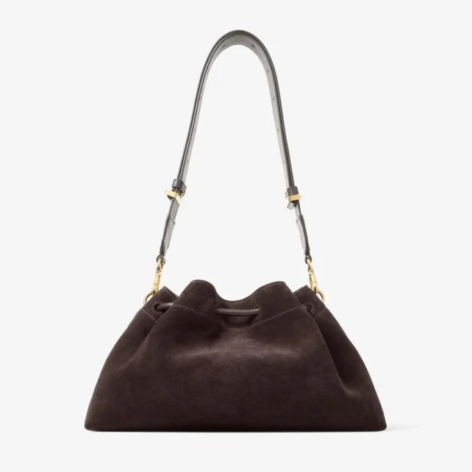 Borsa a tracolla Cinch Medium in pelle scamosciata color caffè Borsa a tracolla Cinch Medium in pelle scamosciata color caffè