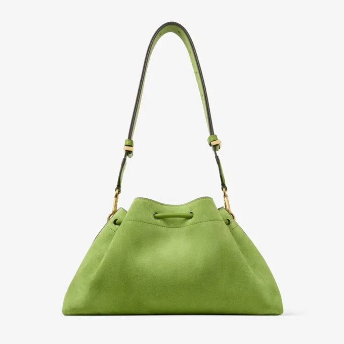 Borsa a tracolla Cinch Medium in pelle scamosciata color trifoglio con tracolla intrecciata e perline Borsa a tracolla Cinch Medium in pelle scamosciata color trifoglio con tracolla intrecciata e perline