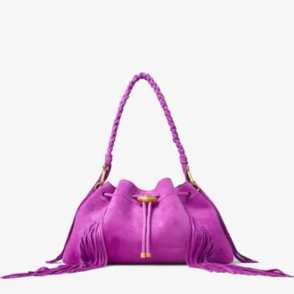 Borsa a tracolla Cinch Medium in pelle scamosciata viola orchidea con frange