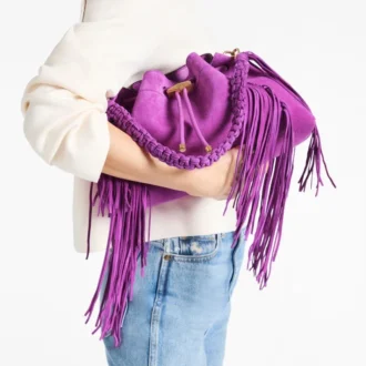 Borsa a tracolla Cinch Medium in pelle scamosciata viola orchidea con frange