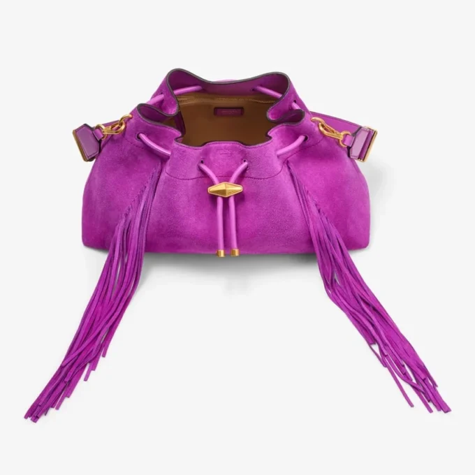 Borsa a tracolla Cinch Medium in pelle scamosciata viola orchidea con frange Borsa a tracolla Cinch Medium in pelle scamosciata viola orchidea con frange