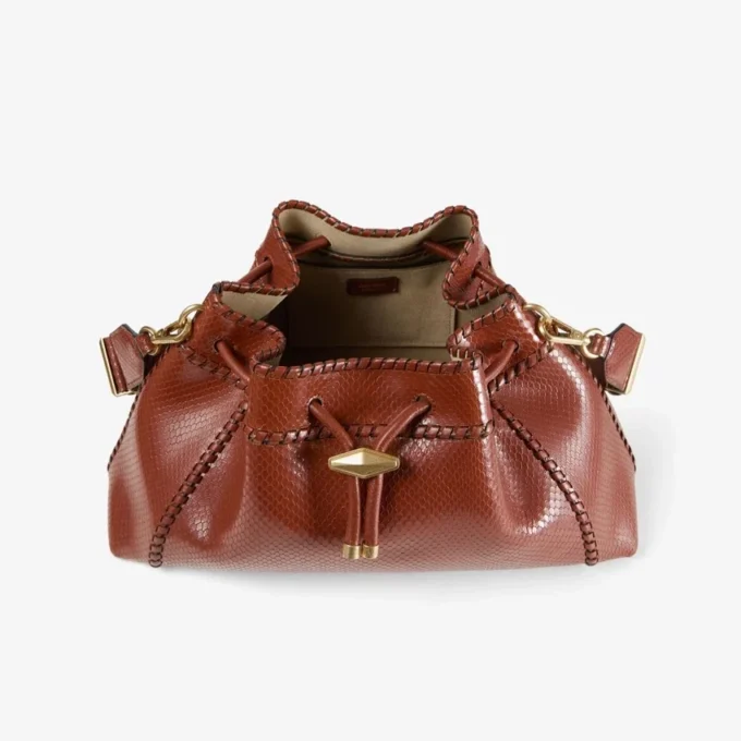 Borsa a tracolla Cinch Medium in pelle stampata Elaphe color cognac con cuciture a punto frusta in pelle Biker Borsa a tracolla Cinch Medium in pelle stampata Elaphe color cognac con cuciture a punto frusta in pelle Biker
