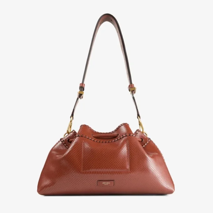 Borsa a tracolla Cinch Medium in pelle stampata Elaphe color cognac con cuciture a punto frusta in pelle Biker Borsa a tracolla Cinch Medium in pelle stampata Elaphe color cognac con cuciture a punto frusta in pelle Biker
