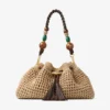 Borsa a tracolla Cinch Medium in rafia lavorata all’uncinetto nei colori naturale e cioccolato con tracolla intrecciata