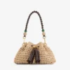 Borsa a tracolla Cinch Small in rafia lavorata all’uncinetto nei colori naturale e cioccolato con tracolla intrecciata