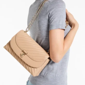 Borsa a tracolla Curve Cross Body Medium in pelle Biker trapuntata color Chai